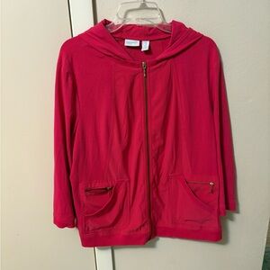 Chicos Zenergy Hot Pink Full Zip Hooded Jacket Poly/Spandex Sz 3 US XL Zip Pocke